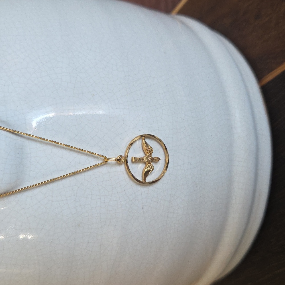 Gold Plated Holy Spirit Dove Medal Necklace - Picture 7 of 8